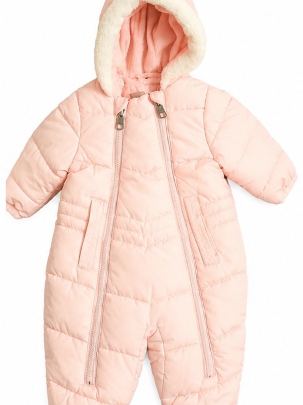 Steve Madden Light Pink Puffer Snowsuit with Faux Fur Hood
